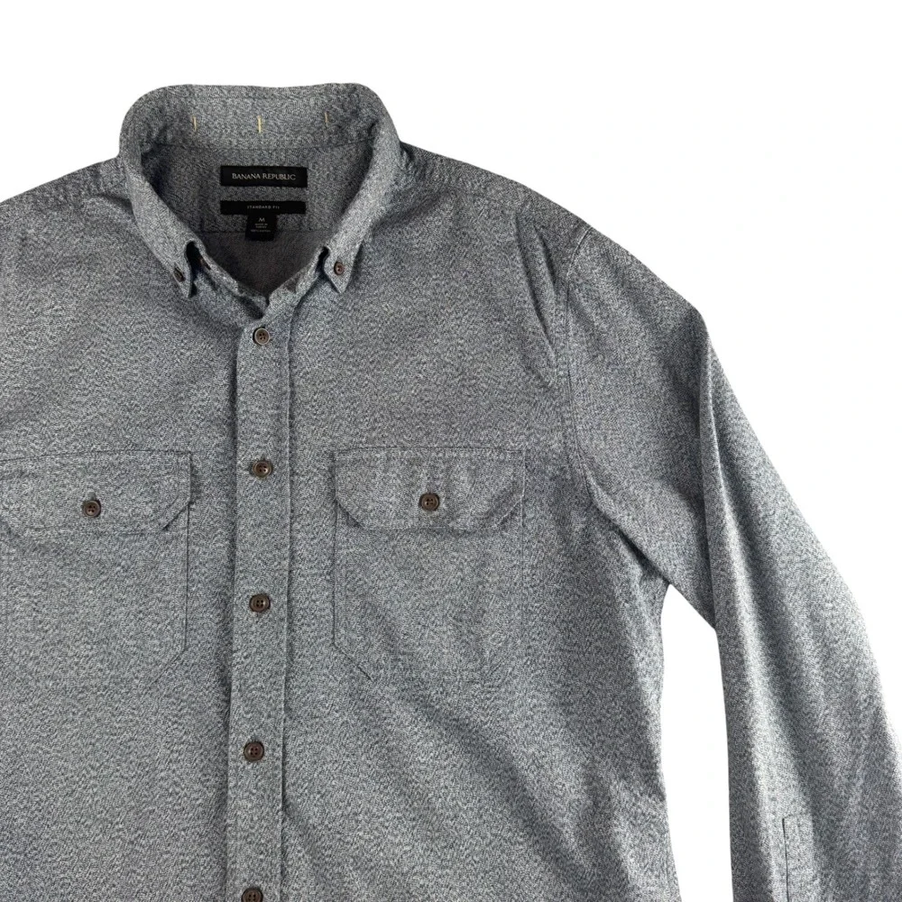 Banana Republic Mens Standard Fit Blue Textured Cotton Button Down Shirt Medium
